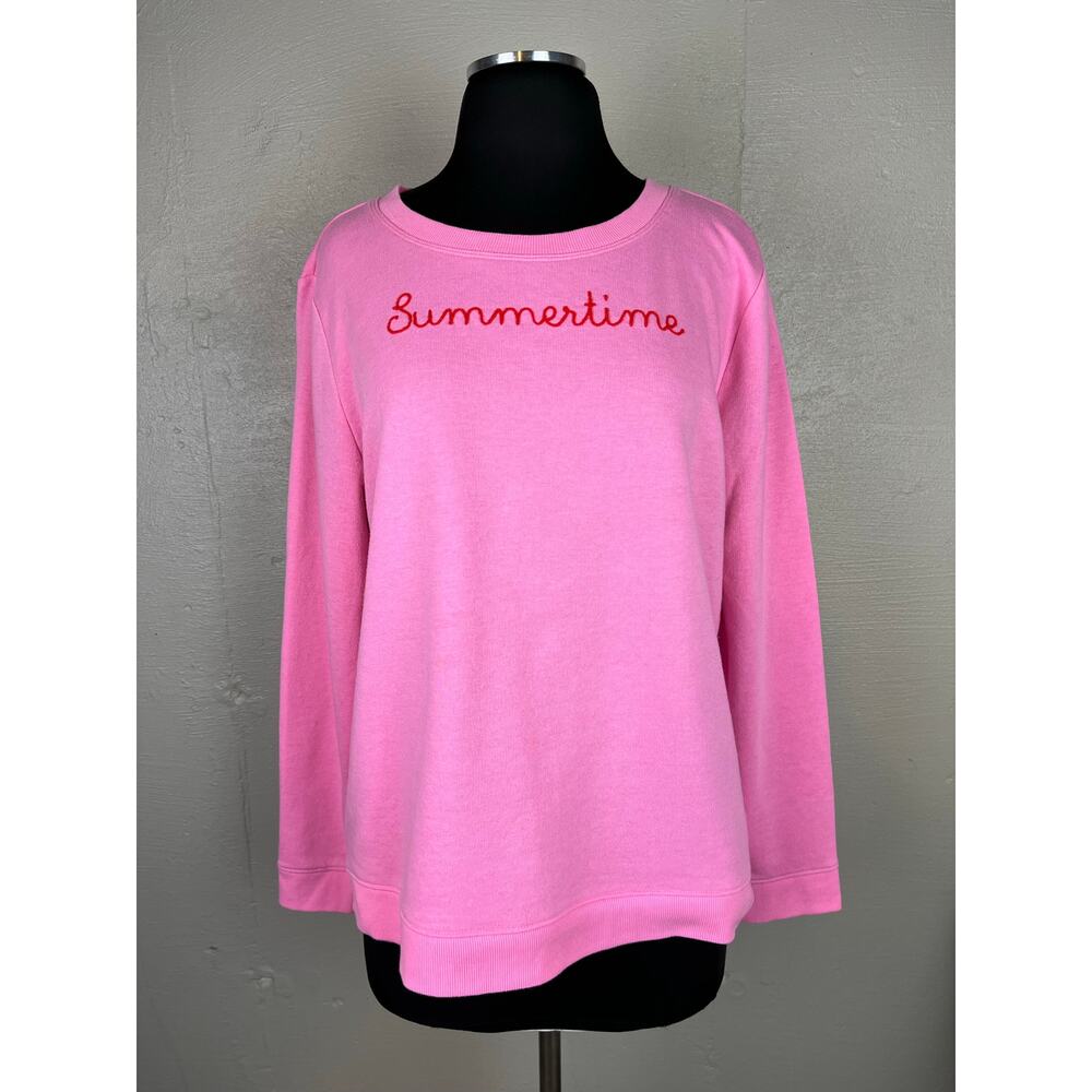 Talbots Women’s SUMMERTIME Embroidered Long Sleeve Pink TOP LARGE Cotton Blend
